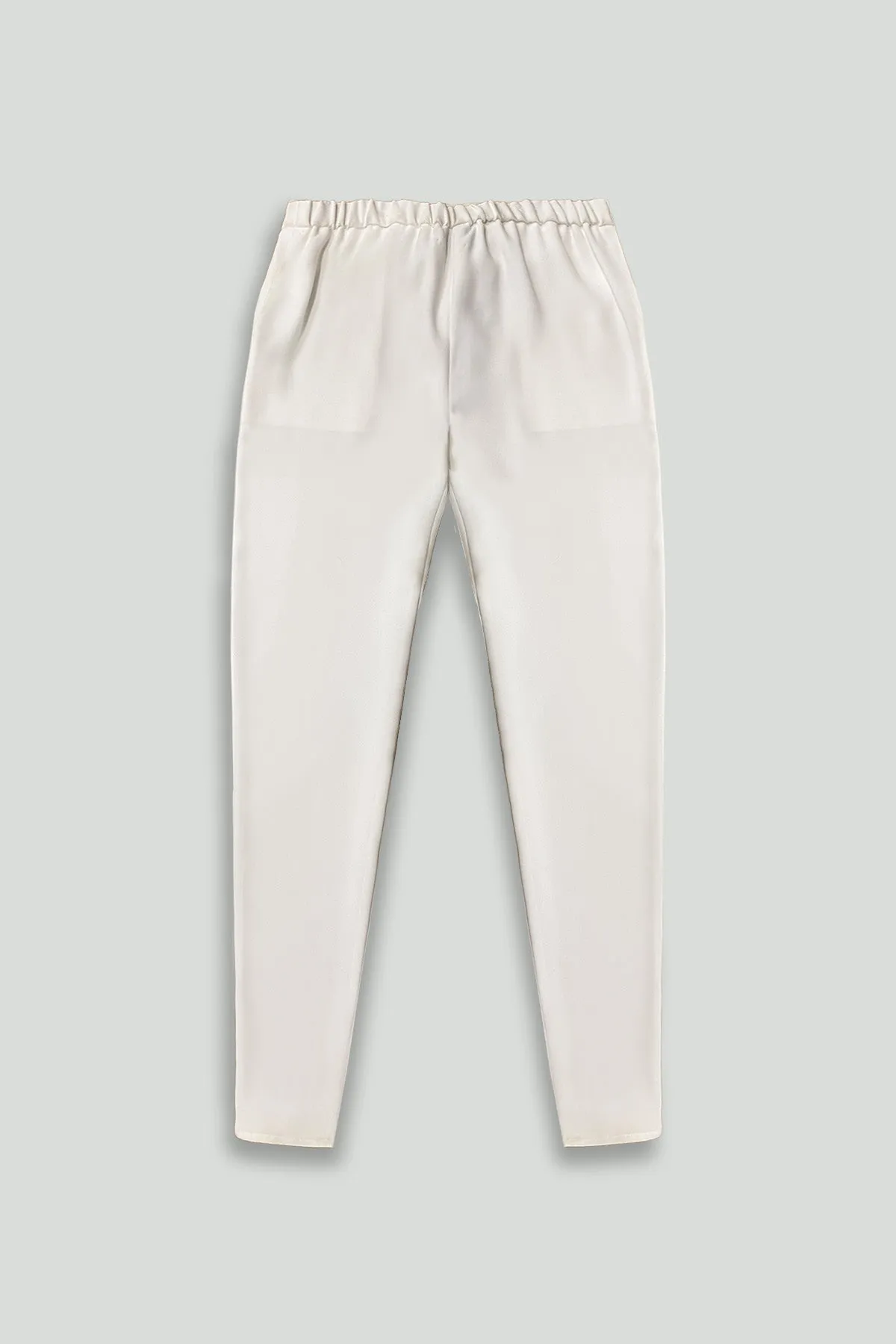 White Lightweight Microfiber Smart Gabardine Pocket Pant with Elastic Back Waist