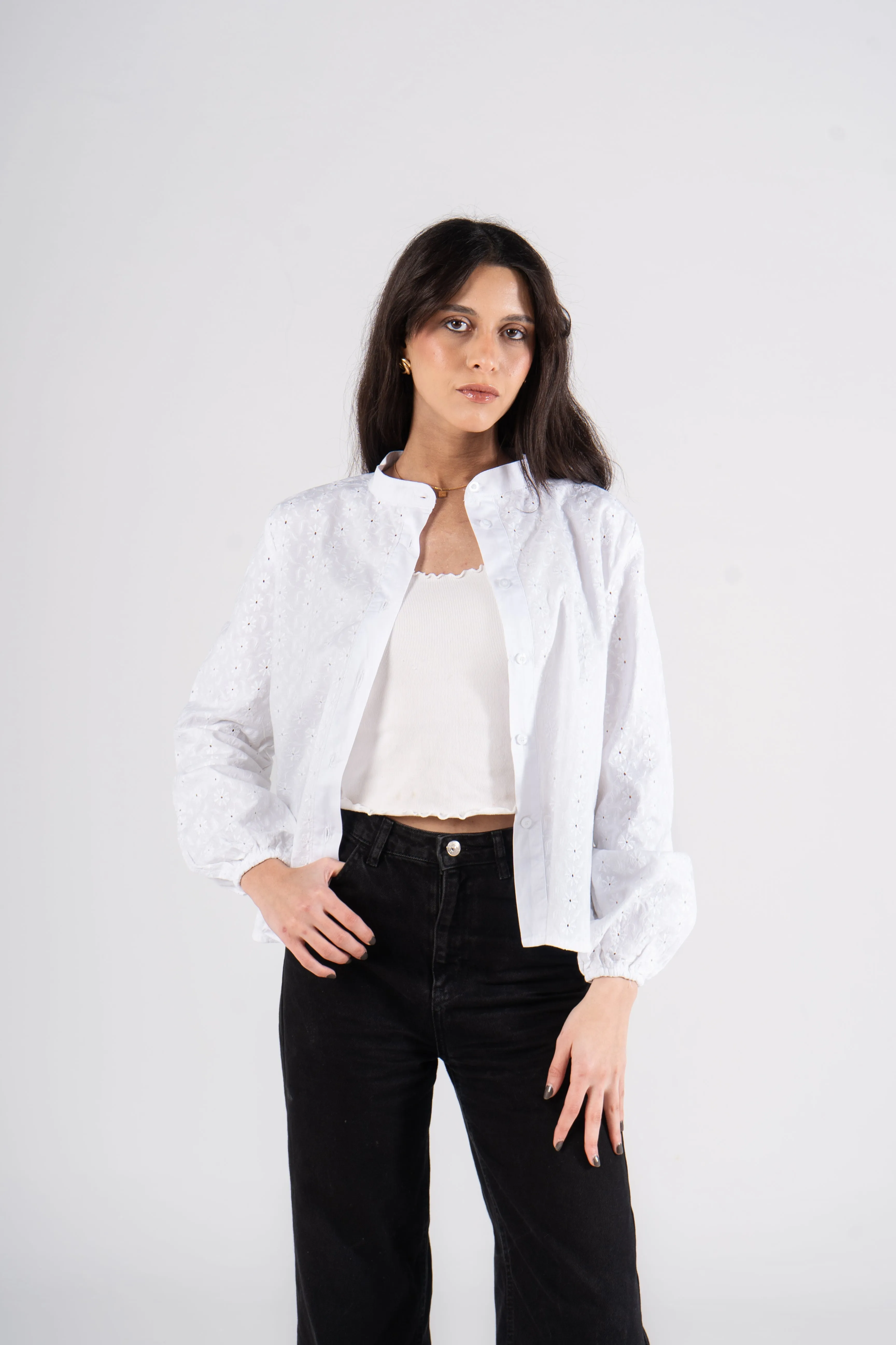 White Long Sleeves Rokama Blouse