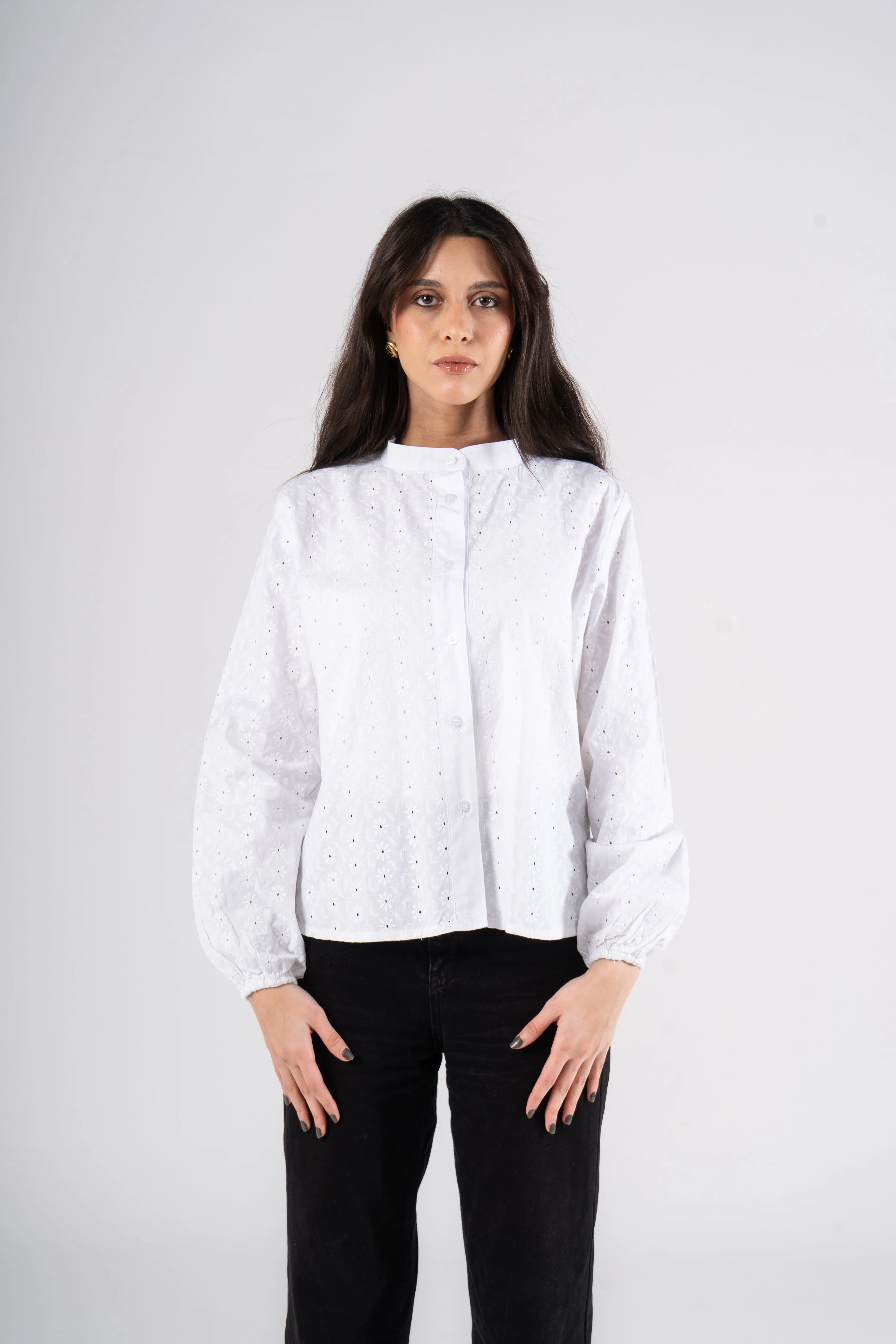 White Long Sleeves Rokama Blouse