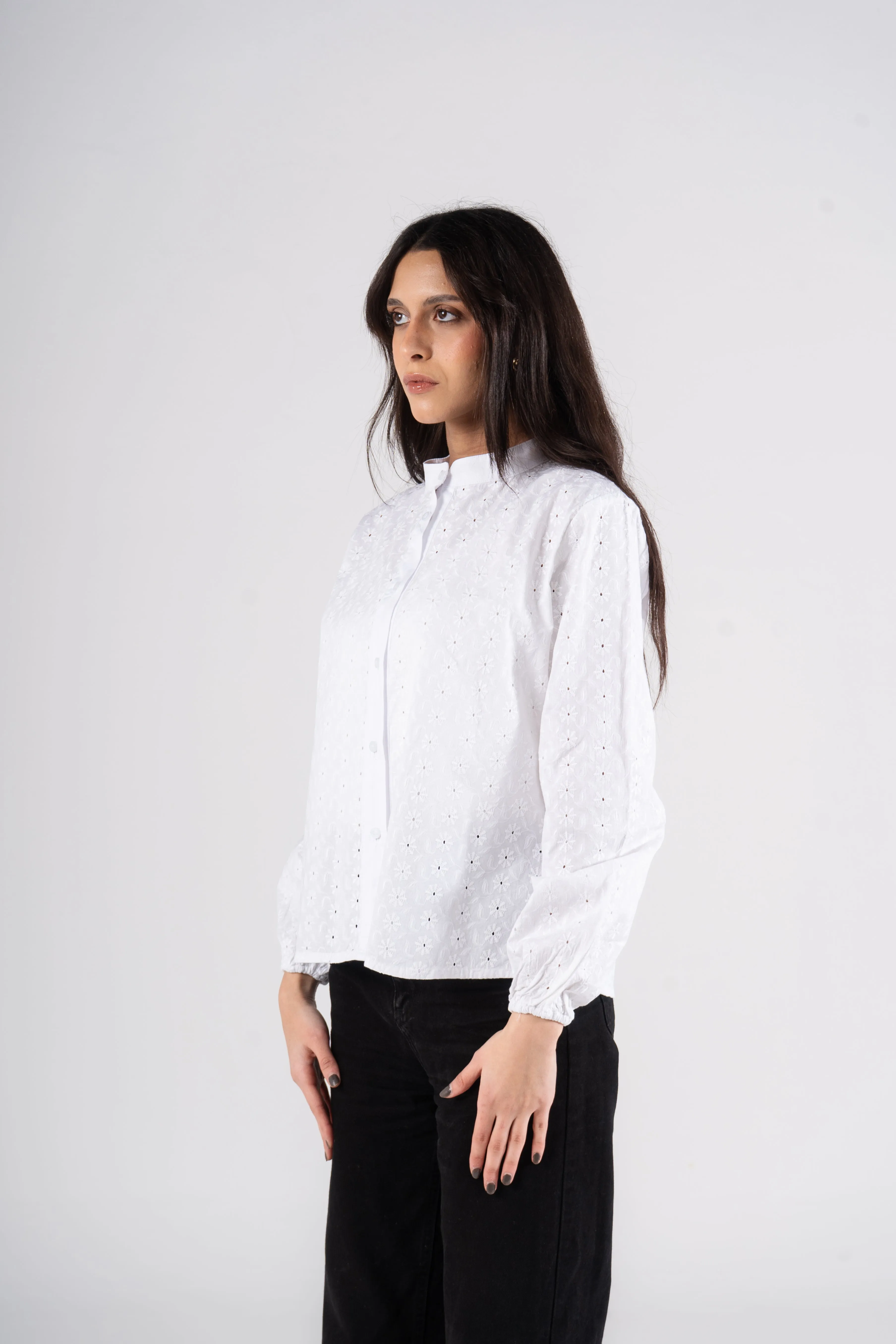 White Long Sleeves Rokama Blouse