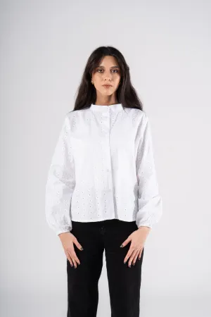 White Long Sleeves Rokama Blouse