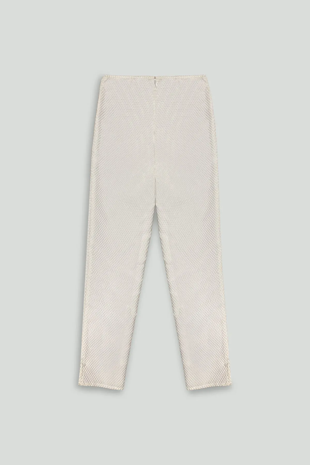 White Textured Cotton Blend Ankle Pant