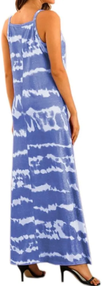 Women's Beach Sleeveless Tie Dye Loose Long Maxi Dress