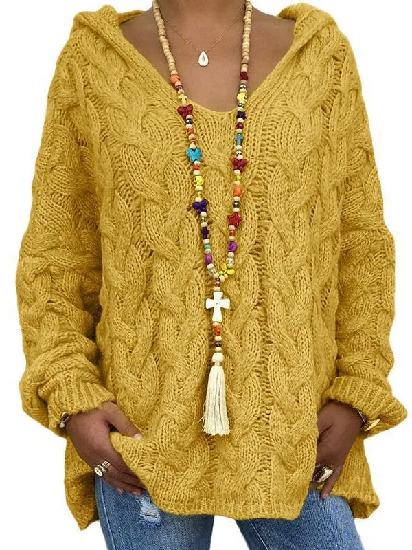 Women's Hoodies Solid Color Twist Knitted Hoodie