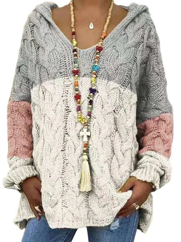 Women's Hoodies Solid Color Twist Knitted Hoodie