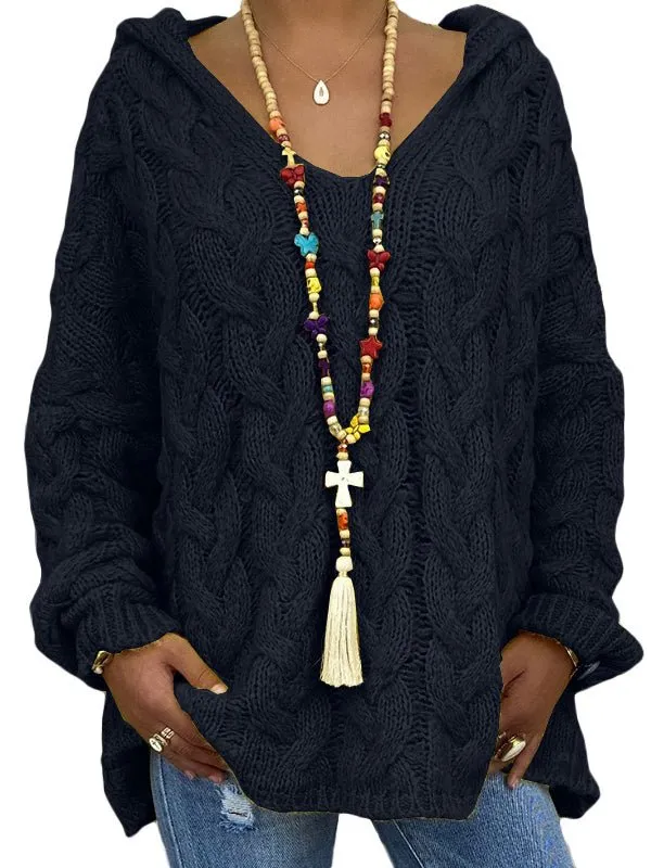 Women's Hoodies Solid Color Twist Knitted Hoodie