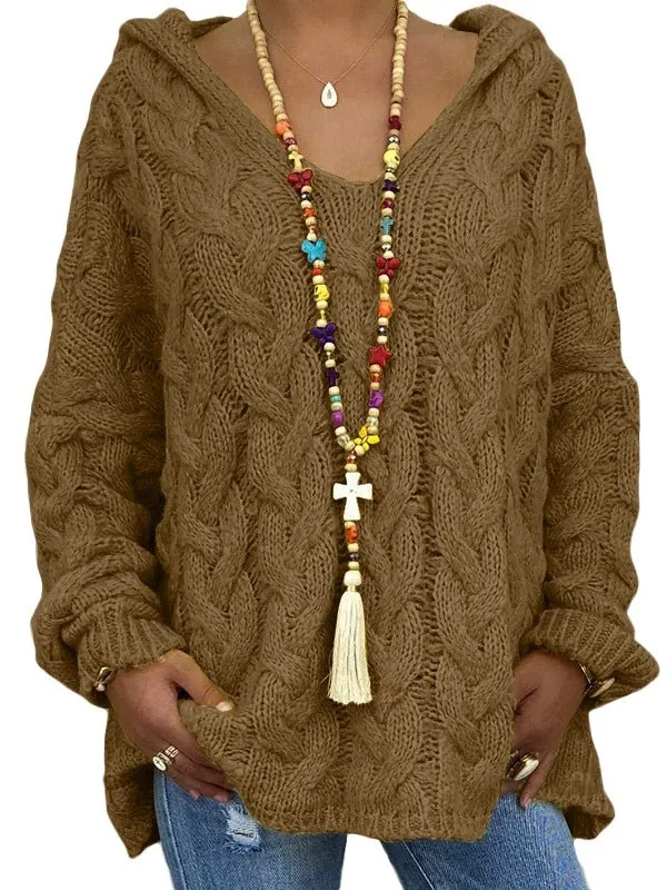 Women's Hoodies Solid Color Twist Knitted Hoodie
