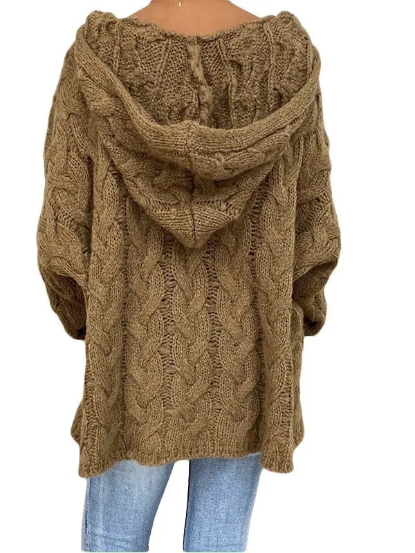 Women's Hoodies Solid Color Twist Knitted Hoodie