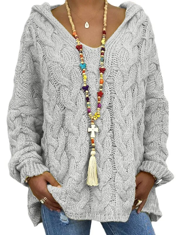 Women's Hoodies Solid Color Twist Knitted Hoodie