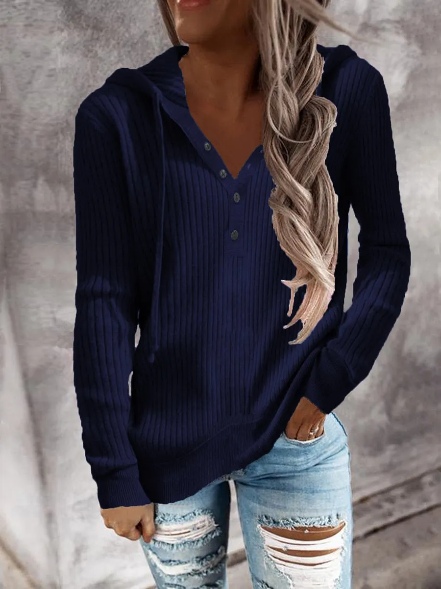 Womens Hoodies Solid Knitted Stripe Open Collar Hoodie