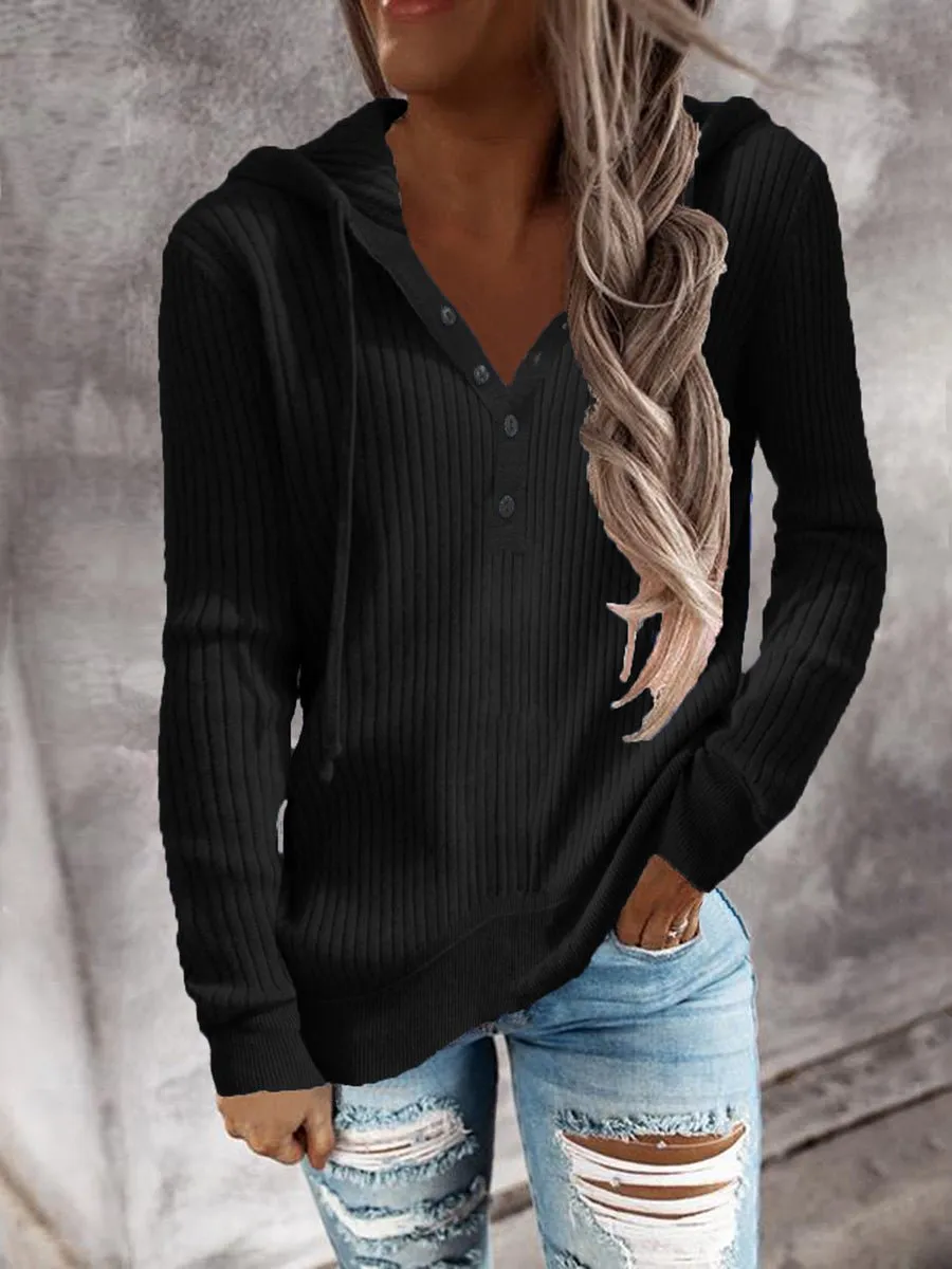 Womens Hoodies Solid Knitted Stripe Open Collar Hoodie
