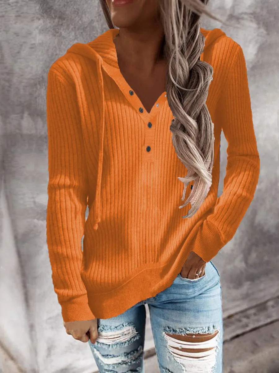 Womens Hoodies Solid Knitted Stripe Open Collar Hoodie