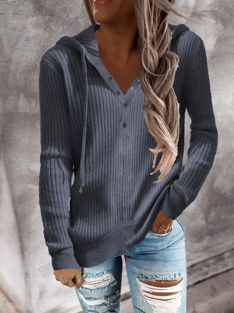 Womens Hoodies Solid Knitted Stripe Open Collar Hoodie