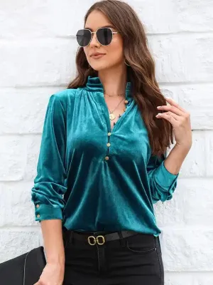 Women’s New Bottoming Shirt Fashionable Stand Collar Long Sleeve Pullover Solid Color Top